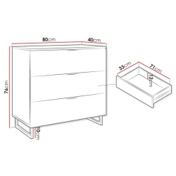 Garnero Arredamenti Cassettiera 80x76h cm rustica design cannettato rovere nero List Hot