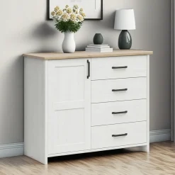 Garnero Arredamenti Cassettiera 120x99h cm scandinava 4 cassetti 1 anta bianco frassinato rovere Lars Outlet