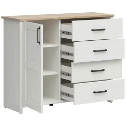 Garnero Arredamenti Cassettiera 120x99h cm scandinava 4 cassetti 1 anta bianco frassinato rovere Lars Outlet