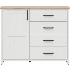 Garnero Arredamenti Cassettiera 120x99h cm scandinava 4 cassetti 1 anta bianco frassinato rovere Lars Outlet