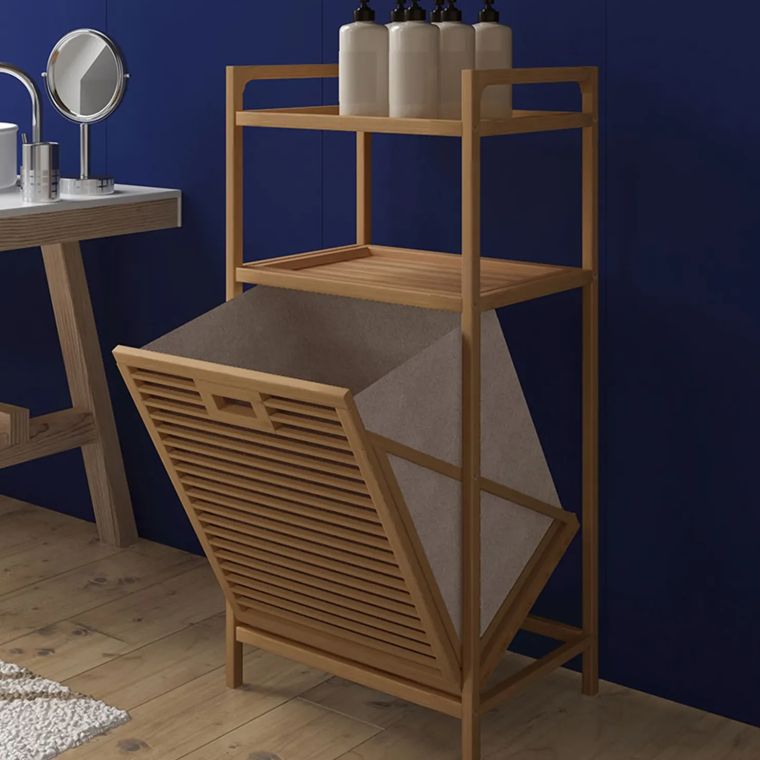 Garnero Arredamenti Cesto portabiancheria 40x95h cm bagno rovere Caddy