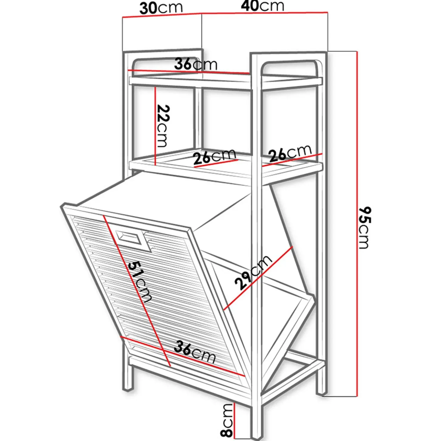 Garnero Arredamenti Cesto portabiancheria 40x95h cm bagno rovere Caddy