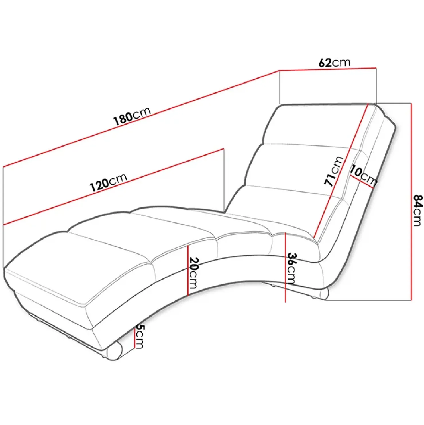 Garnero Arredamenti Chaise longue design 180cm imbottita in tessuto nero Marty Tessuto Ecopelle e Lawa Nero Clearance