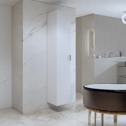 Garnero Arredamenti Colonna bagno sospesa 35x186h cm 1 anta bianco frontale decorato Konny Bianco Lucido - Bianco opaco Outlet