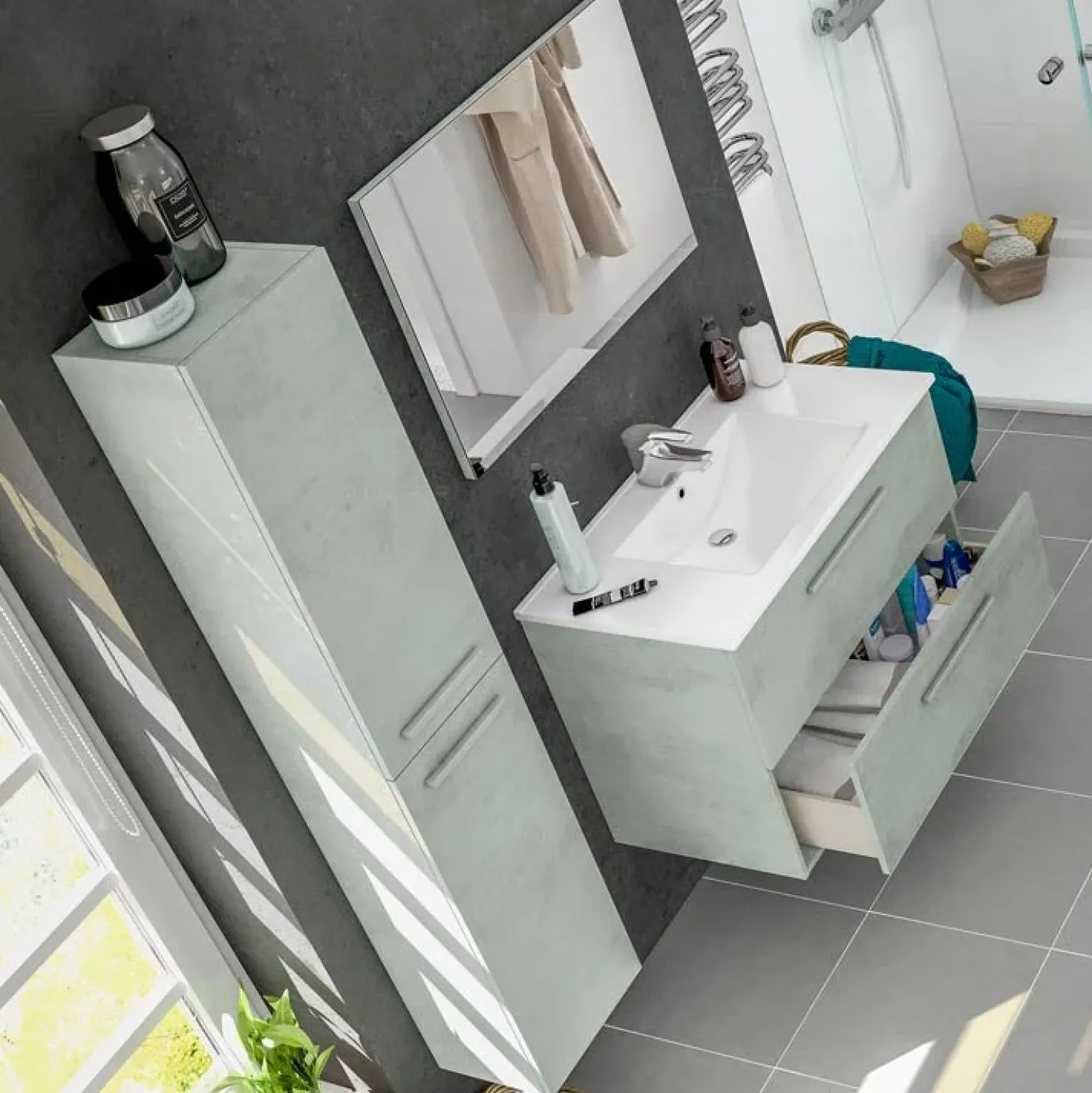 Garnero Arredamenti Colonna bagno sospesa 30x150h cm cemento Oscar Discount