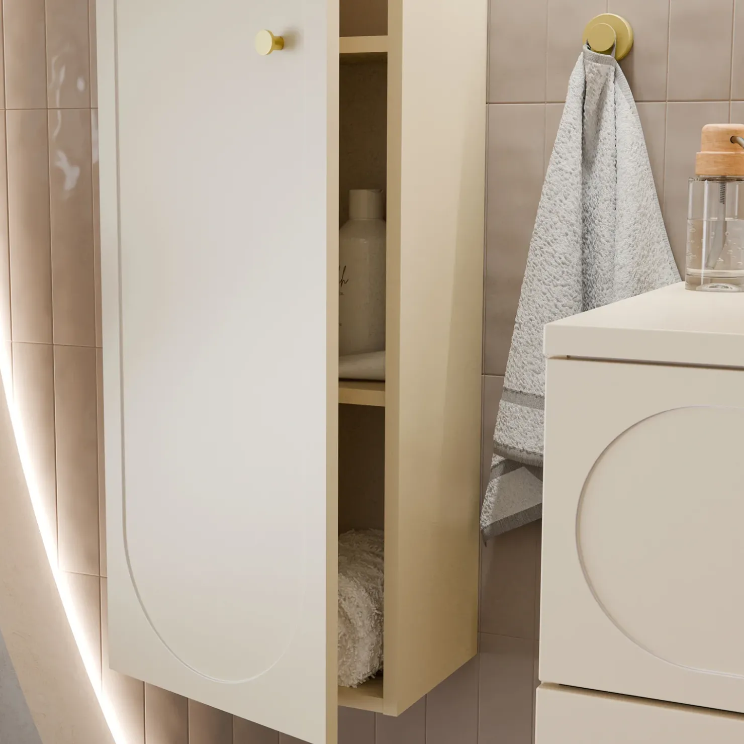 Garnero Arredamenti Colonna bagno sospesa 35x140h cm fresato 1 anta beige Sand Sale