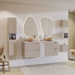 Garnero Arredamenti Colonna bagno sospesa 30x140h cm cannettato 2 ante Cleany Beige New