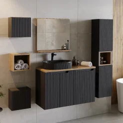 Garnero Arredamenti Colonna bagno sospesa 30x140h cm cannettato 2 ante Cleany Nero Sale