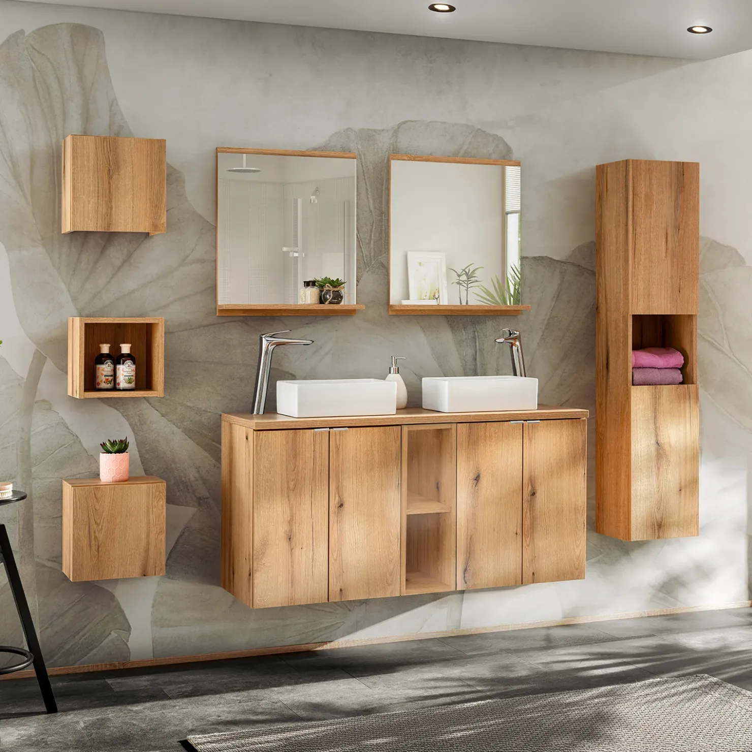 Garnero Arredamenti Colonna bagno sospesa 30x140h cm 2 ante rovere Rovery