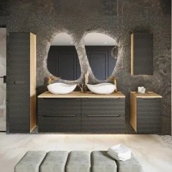 Garnero Arredamenti Colonna bagno sospesa 35x170h cm 2 ante nero rovere Swim Nero - Rovere Discount