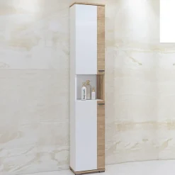 Garnero Arredamenti Colonna bagno 35x195h cm 2 ante 1 vano a giorno bianco lucido rovere Crystal Clearance