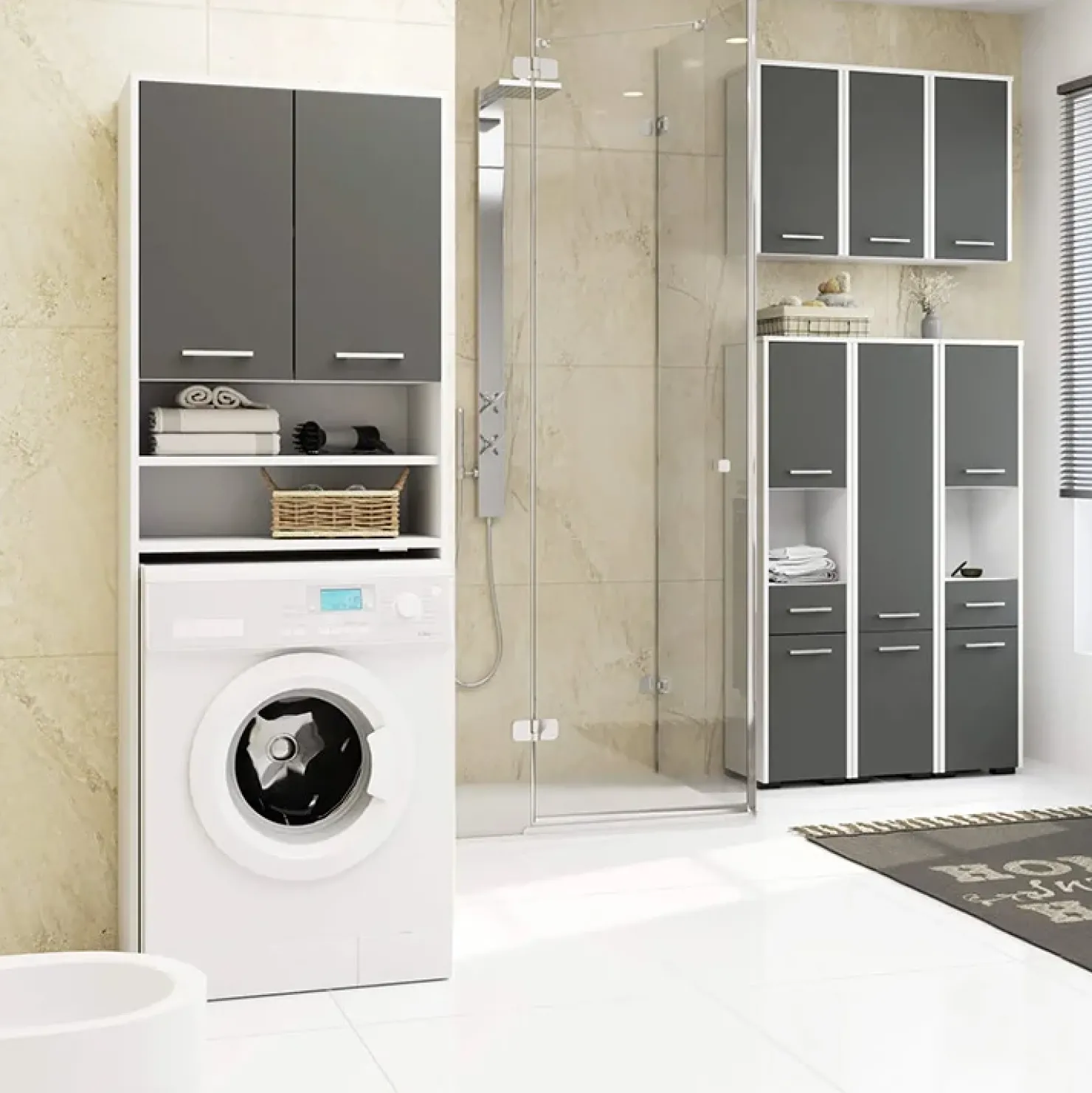 Garnero Arredamenti Colonna bagno 30x140h cm 2 ante grigio bianco Woters Bianco Opaco - Grigio Best