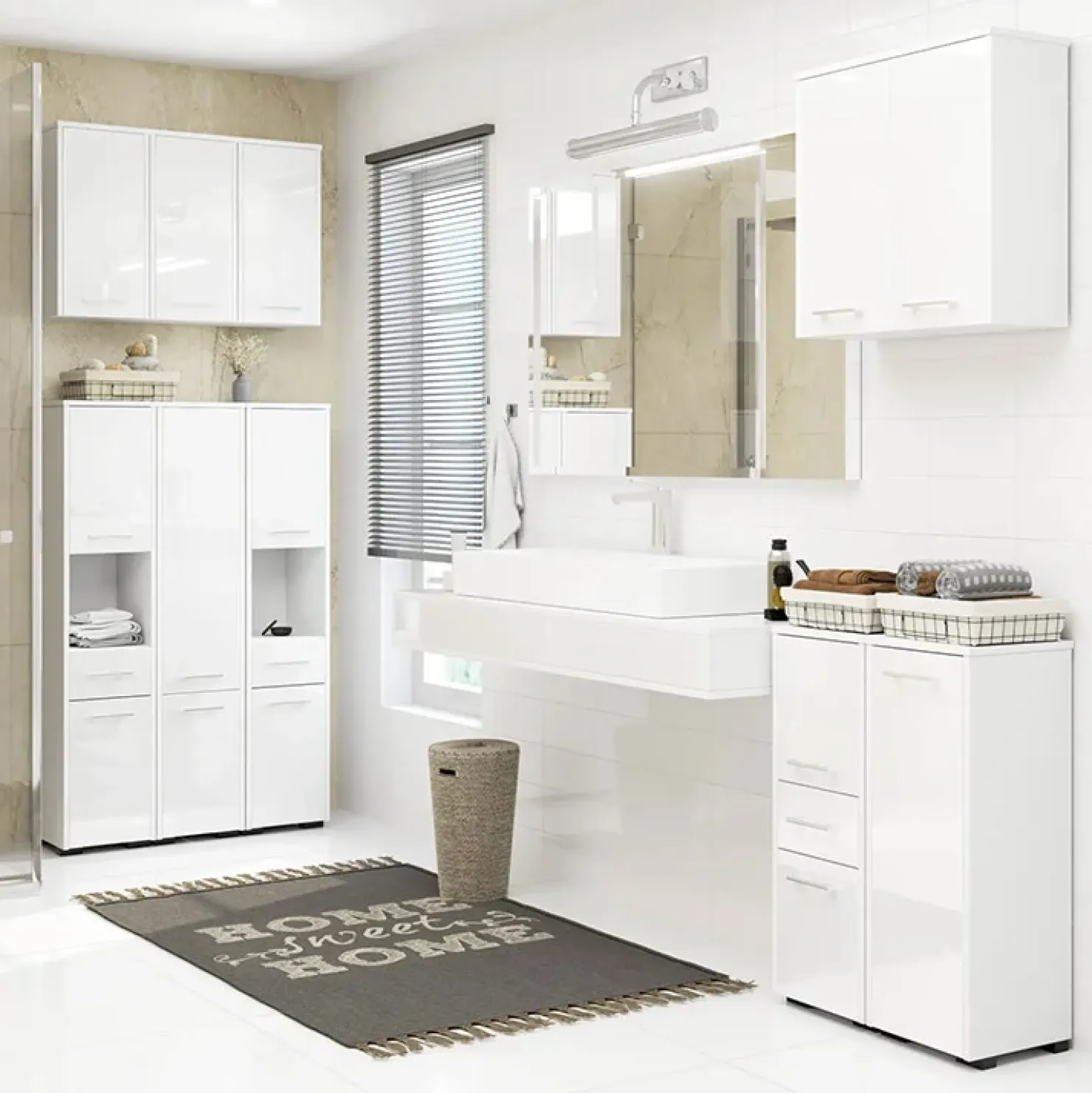 Garnero Arredamenti Colonna bagno 30x85h cm bassa 2 ante 1 cassetto Woters Bianco Lucido