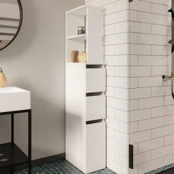 Garnero Arredamenti Colonna bagno 33x136h cm con 2 cassetti moderno bianco Zaida