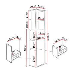 Garnero Arredamenti Colonna bagno 33x136h cm con 2 cassetti moderno bianco Zaida