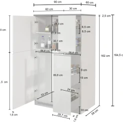 Garnero Arredamenti Colonna frigo dispensa cucina 90x165h cm moderna bianco rovere Gourmet Bianco Lucido - Rovere