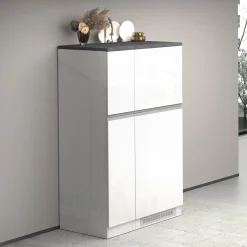 Garnero Arredamenti Colonna frigo dispensa cucina 90x165h cm moderna bianco grigio pietra Gourmet Bianco Lucido - Grigio pietra Outlet