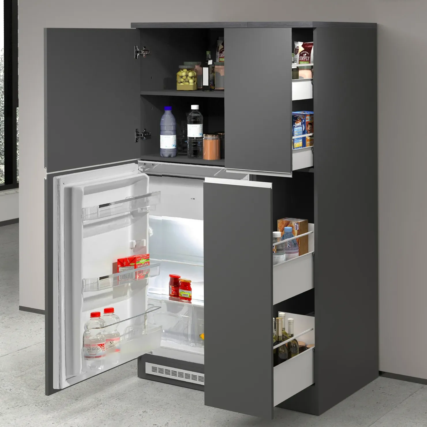 Garnero Arredamenti Colonna frigo dispensa cucina 90x165h cm moderna antracite grigio pietra Gourmet Antracite - Grigio pietra New