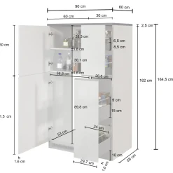 Garnero Arredamenti Colonna frigo dispensa cucina 90x165h cm moderna antracite grigio pietra Gourmet Antracite - Grigio pietra New