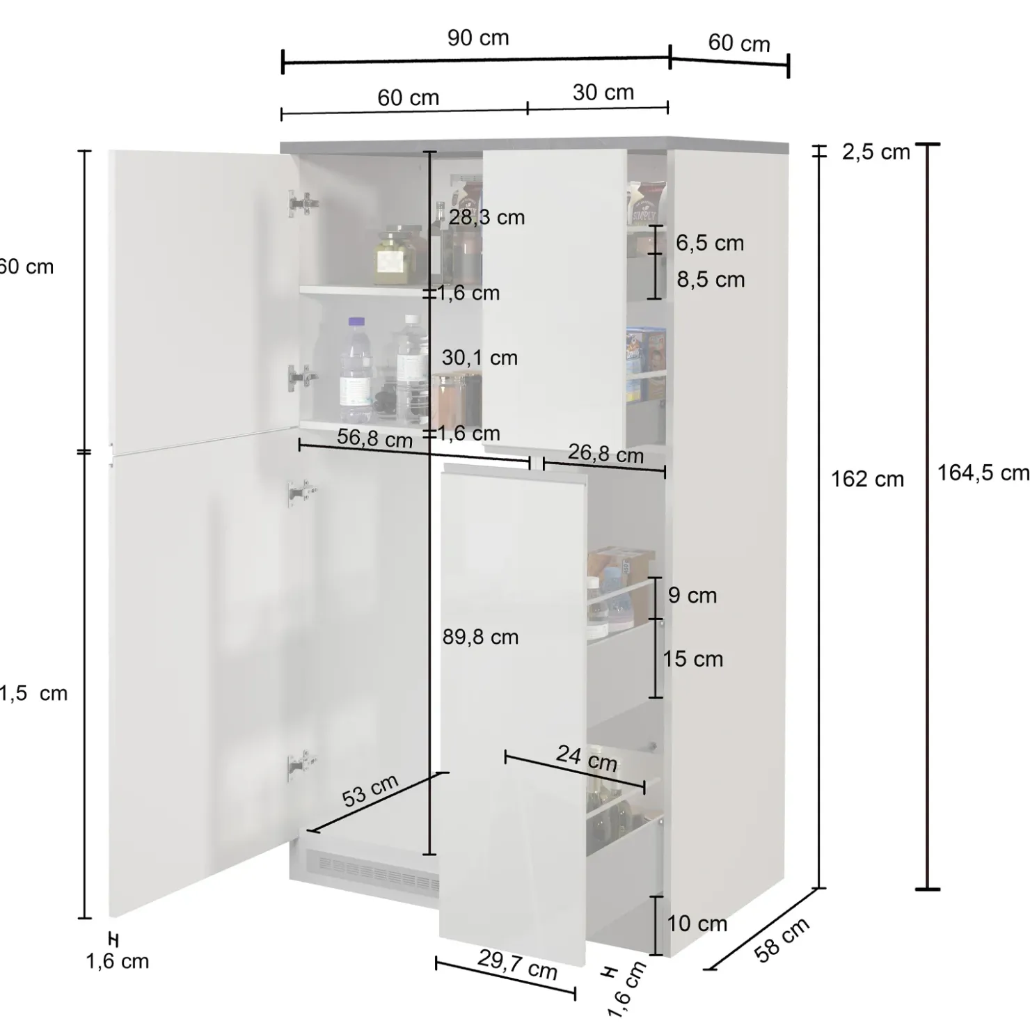 Garnero Arredamenti Colonna frigo dispensa cucina 90x165h cm moderna antracite grigio pietra Gourmet Antracite - Grigio pietra New