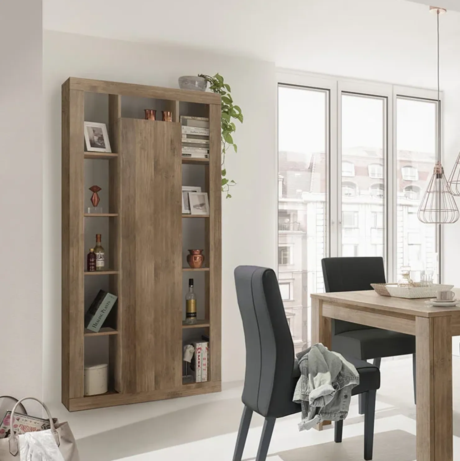 Garnero Arredamenti Colonna libreria 95x217h cm 1 anta rovere scuro Trilogy Noce New