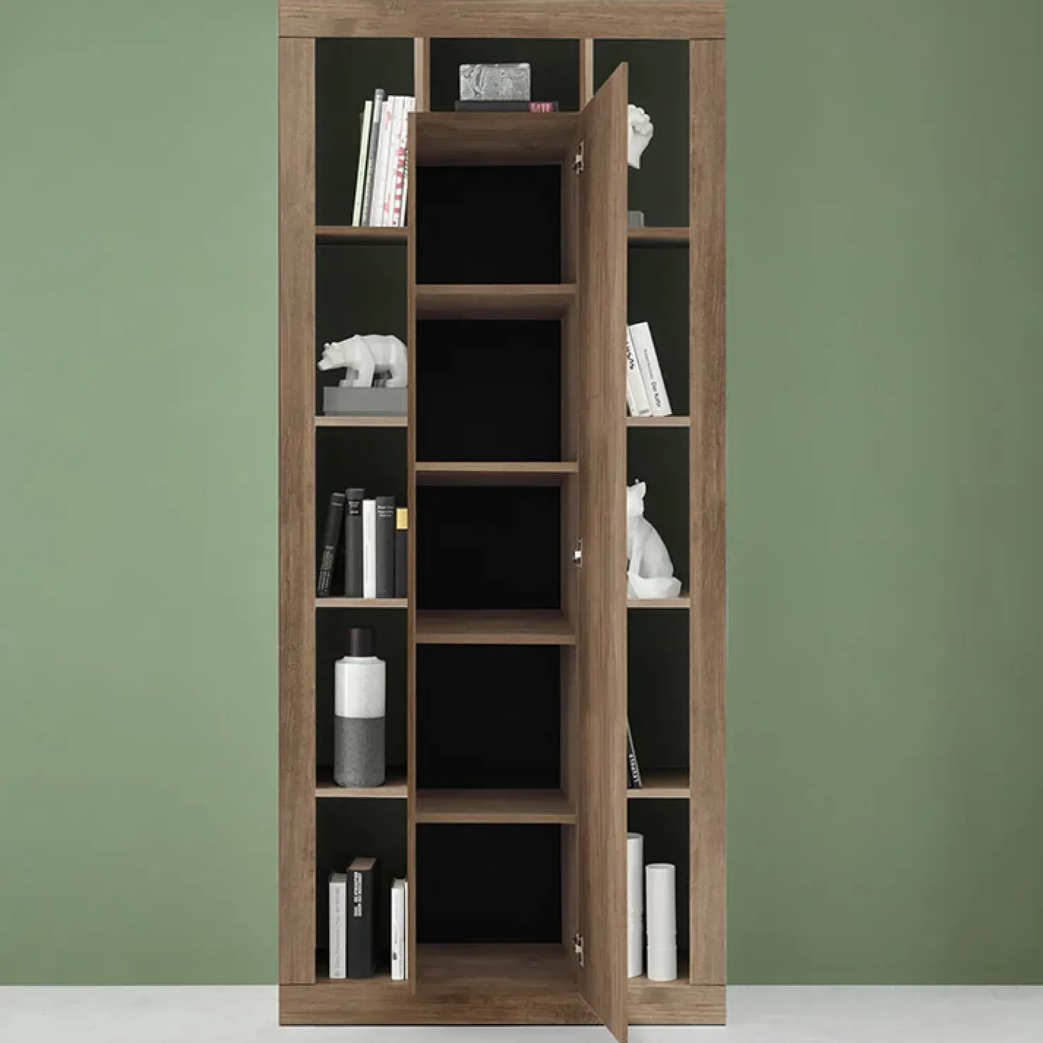 Garnero Arredamenti Colonna libreria 95x217h cm 1 anta rovere scuro Trilogy Noce New