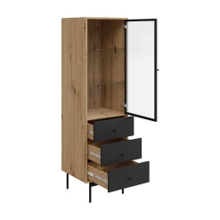 Garnero Arredamenti Colonna soggiorno 52x180h cm 1 anta 3 cassetti rovere nero Herning Clearance