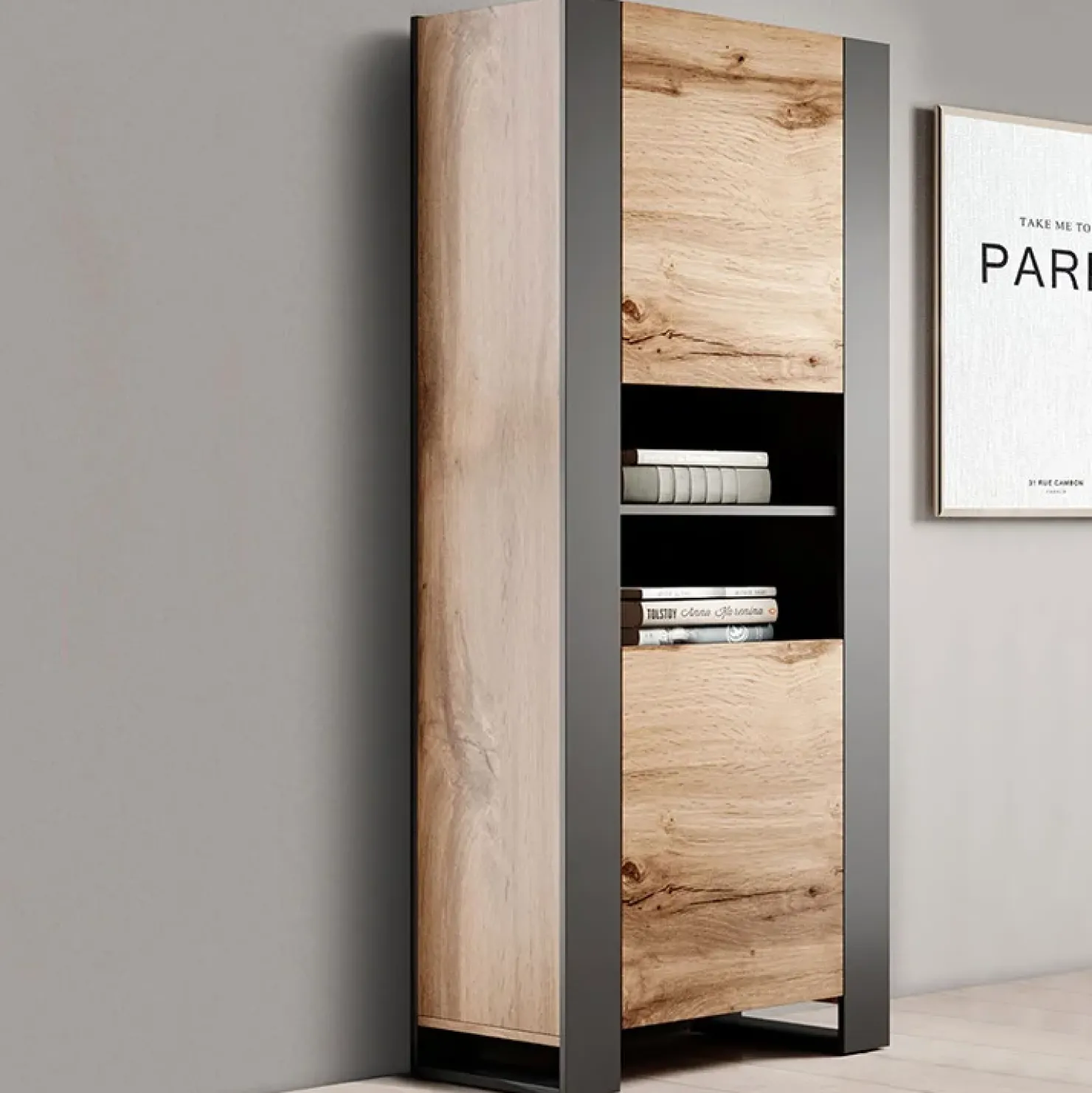 Garnero Arredamenti Colonna soggiorno 65x171h cm 2 ante 2 vani a giorno legno antracite Tampere Clearance