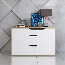 Garnero Arredamenti Comò 120x71h cm 1 anta 3 cassetti rovere sonoma bianco opaco Varsavia Riga Outlet