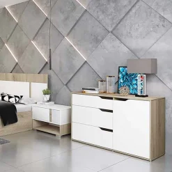 Garnero Arredamenti Comò 120x71h cm 1 anta 3 cassetti rovere sonoma bianco opaco Varsavia Riga Outlet
