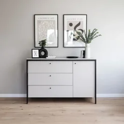 Garnero Arredamenti Comò 136x91h cm 1 anta 3 cassetti con LED grigio nero Luna Hot