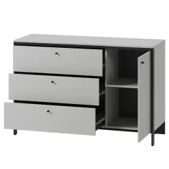 Garnero Arredamenti Comò 136x91h cm 1 anta 3 cassetti con LED grigio nero Luna Hot
