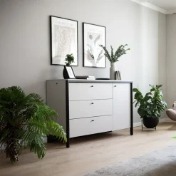 Garnero Arredamenti Comò 136x91h cm 1 anta 3 cassetti con LED grigio nero Luna Hot