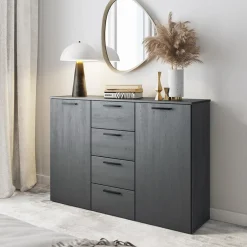 Garnero Arredamenti Comò 132x93h cm 2 ante 4 cassetti Cortina Gihome® Ossido Clearance