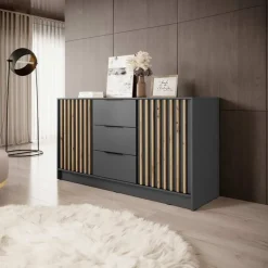 Garnero Arredamenti Comò 155x86h cm 2 ante con cassetti moderno quercia Miller Antracite Online