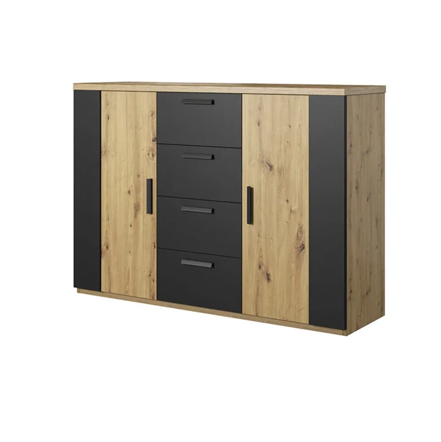 Garnero Arredamenti Comò 132x94h cm 2 ante con cassetti nero Vulcano Rovere New