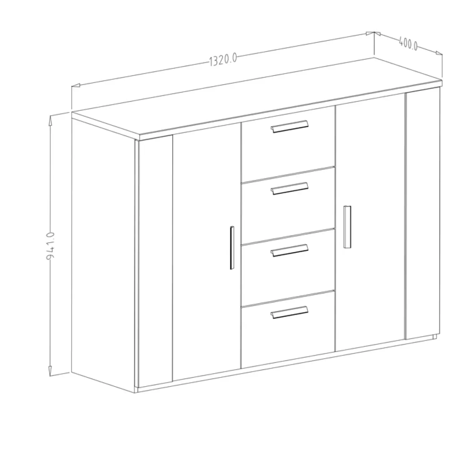 Garnero Arredamenti Comò 132x94h cm 2 ante con cassetti nero Vulcano Rovere New