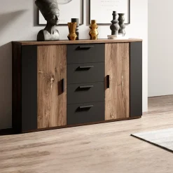 Garnero Arredamenti Comò 132x94h cm 2 ante con cassetti quercia scuro nero Vulcano Noce Outlet