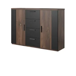 Garnero Arredamenti Comò 132x94h cm 2 ante con cassetti quercia scuro nero Vulcano Noce Outlet