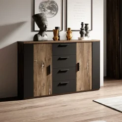 Garnero Arredamenti Comò 132x94h cm 2 ante con cassetti rovere scuro nero Vulcano Rovere Rustico Clearance
