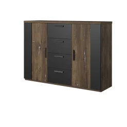 Garnero Arredamenti Comò 132x94h cm 2 ante con cassetti rovere scuro nero Vulcano Rovere Rustico Clearance