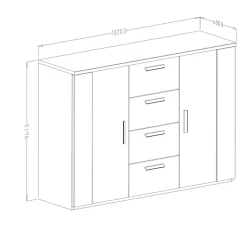 Garnero Arredamenti Comò 132x94h cm 2 ante con cassetti rovere scuro nero Vulcano Rovere Rustico Clearance