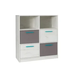 Garnero Arredamenti Comò 97x86h cm 4 cassetti cameretta bianco pino grigio blu Maya Gihome® Hot