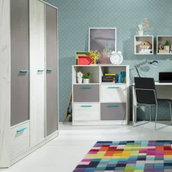 Garnero Arredamenti Comò 97x86h cm 4 cassetti cameretta bianco pino grigio blu Maya Gihome® Hot