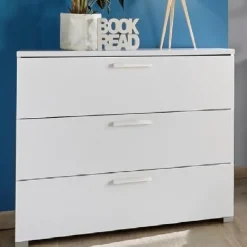 Garnero Arredamenti Comò 104x80h cm 3 cassetti con maniglie bianche moderno bianco Enjoy Bianco Opaco - Bianco New