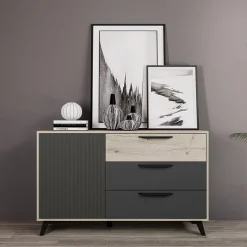 Garnero Arredamenti Comò 130x80h cm 3 cassetti moderno rovere antracite opaco Urbino Clearance