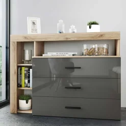 Garnero Arredamenti Comò 120x90h cm 3 cassetti moderno rovere antracite lucido Senna Online