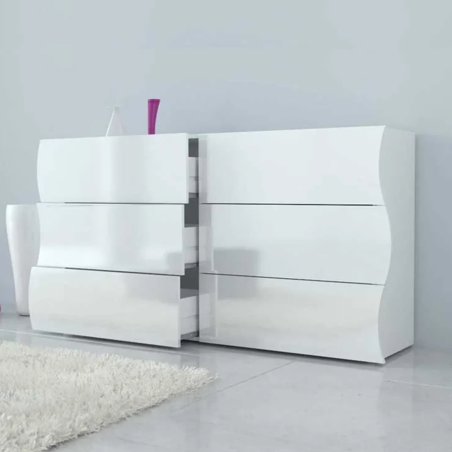 Garnero Arredamenti Comò 155x82h cm 6 cassetti moderno bianco lucido Sea Gihome® New