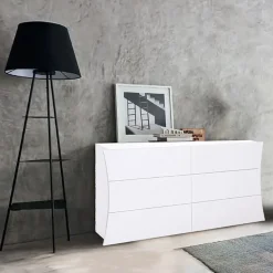 Garnero Arredamenti Comò 150x82h cm 6 cassetti moderno bianco lucido Neve