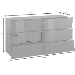 Garnero Arredamenti Comò 150x82h cm 6 cassetti moderno bianco lucido Neve